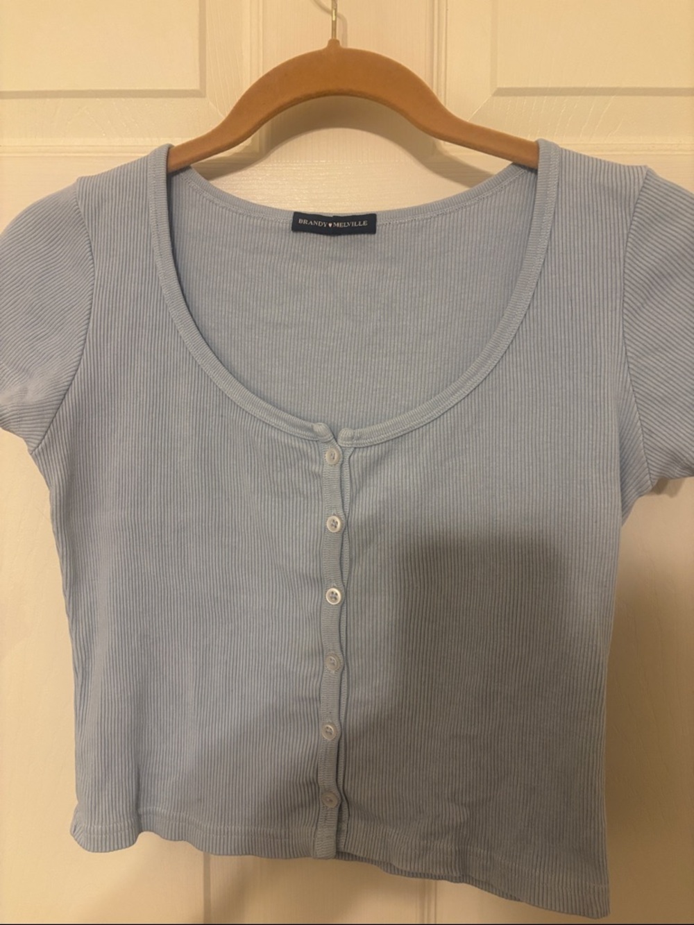 Brandy Melville Pale Blue Ribbed Button-Up Crop Top